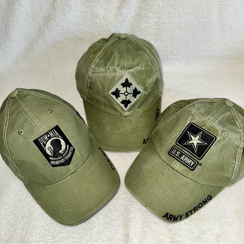 Bundle 3 U.S. Army Hats Eagle Crest Olive Green Distressed Adjustable Strapback